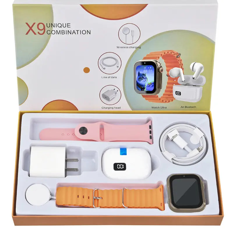 Smartwatch Set: Smartwatch, Bluetooth Headphones, 20W Fast Charger, Type-C Cable, Adapter, and Audio Support—Compact and Portable. Headphone Device. Wearable Smartphone Chargeable