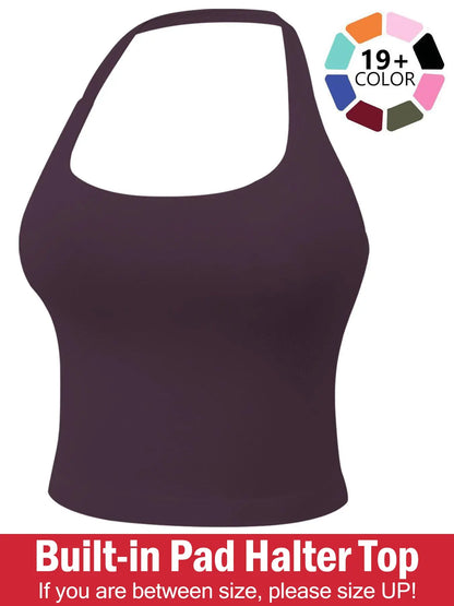 Women'S Solid Removable Chest Pad Sports Tank Top, Casual Comfort and Durability Halter Neck Sports Top for Yoga Gym Workout, Ladies Sportswear for All Seasons, Pilates Yoga Wear