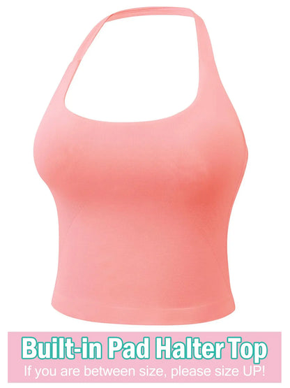 Women'S Solid Removable Chest Pad Sports Tank Top, Casual Comfort and Durability Halter Neck Sports Top for Yoga Gym Workout, Ladies Sportswear for All Seasons, Pilates Yoga Wear