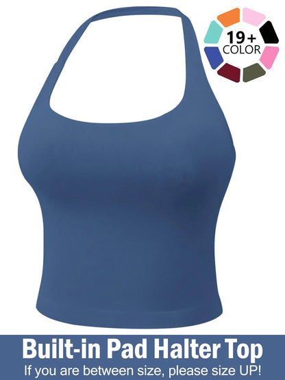 Women'S Solid Removable Chest Pad Sports Tank Top, Casual Comfort and Durability Halter Neck Sports Top for Yoga Gym Workout, Ladies Sportswear for All Seasons, Pilates Yoga Wear