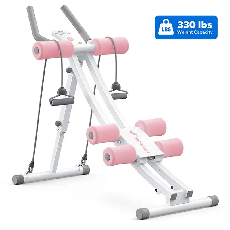 Merach Dual Track Ab Trainer with LCD Monitor, 440Lbs Weight Capacity, Foldable for Easy Storage, Ergonomic Supportive Design, Tones Waist Abs Arms Legs Hips, Ideal for Home Gym Beginners & Daily Fitness Enthusiasts