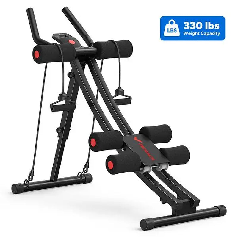 Merach Dual Track Ab Trainer with LCD Monitor, 440Lbs Weight Capacity, Foldable for Easy Storage, Ergonomic Supportive Design, Tones Waist Abs Arms Legs Hips, Ideal for Home Gym Beginners & Daily Fitness Enthusiasts