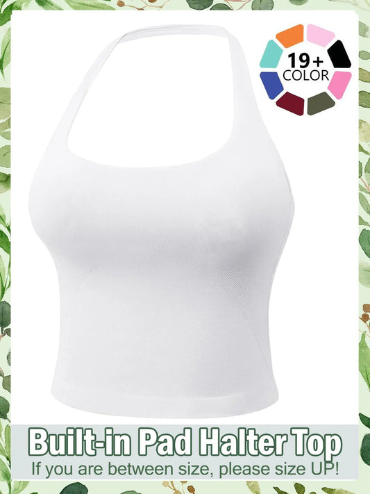 Women'S Solid Removable Chest Pad Sports Tank Top, Casual Comfort and Durability Halter Neck Sports Top for Yoga Gym Workout, Ladies Sportswear for All Seasons, Pilates Yoga Wear