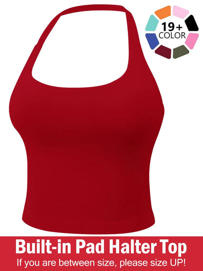 Women'S Solid Removable Chest Pad Sports Tank Top, Casual Comfort and Durability Halter Neck Sports Top for Yoga Gym Workout, Ladies Sportswear for All Seasons, Pilates Yoga Wear
