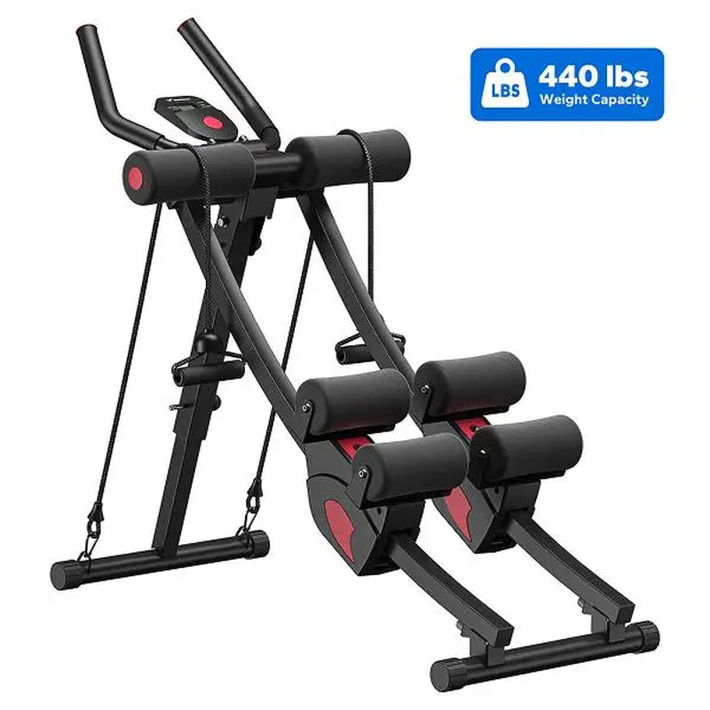 Merach Dual Track Ab Trainer with LCD Monitor, 440Lbs Weight Capacity, Foldable for Easy Storage, Ergonomic Supportive Design, Tones Waist Abs Arms Legs Hips, Ideal for Home Gym Beginners & Daily Fitness Enthusiasts