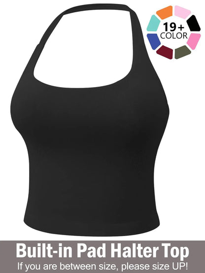 Women'S Solid Removable Chest Pad Sports Tank Top, Casual Comfort and Durability Halter Neck Sports Top for Yoga Gym Workout, Ladies Sportswear for All Seasons, Pilates Yoga Wear